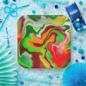 赤、緑、ブルゴーニュ大理石カラフル流芸術 ペーパープレート (パーティー)