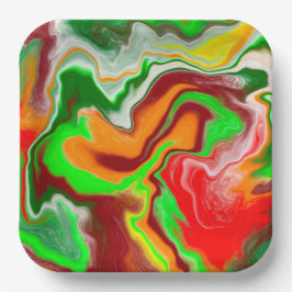 赤、緑、ブルゴーニュ大理石カラフル流芸術 ペーパープレート