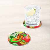 赤、緑、ブルゴーニュ大理石カラフル流芸術 ラウンドペーパーコースター (インサイチュ)