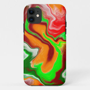 赤、緑、ブルゴーニュ大理石カラフル流芸術 iPhone 11 ケース