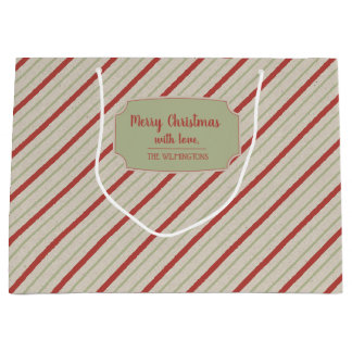 赤、緑、ベージュストライプ抱き枕 ラージペーパーバッグ