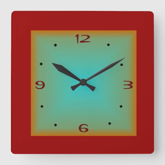 赤/緑>ミニマル壁時計 スクエア壁時計 (正面)
