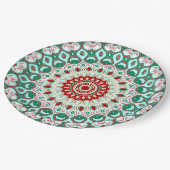 赤、緑、冬の白のホリデーマンダラ ペーパープレート (アングル)