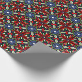 赤、緑、海軍のクリスマスフローラ ラッピングペーパー (角)