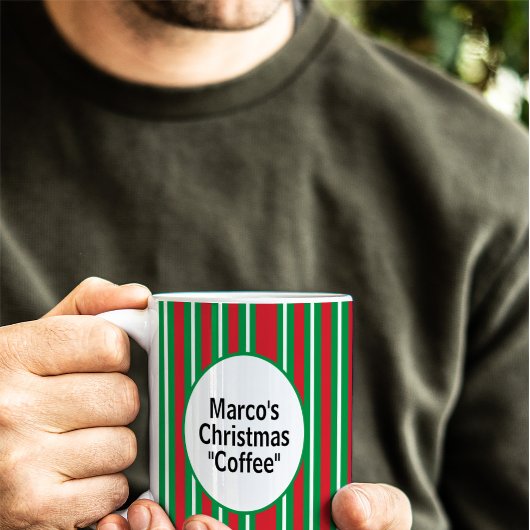赤+緑+白のクリスマスキャンディケーンのストライプ コーヒーマグカップ