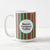 赤+緑+白のクリスマスキャンディケーンのストライプ コーヒーマグカップ (左)
