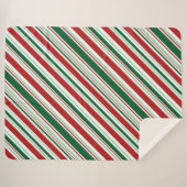 赤、緑、白のクリスマスキャンディストライプー シェルパブランケット (正面(横))