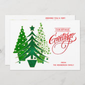赤、緑、白のクリスマスツリーフォトカード シーズンカード (正面/裏面)