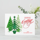 赤、緑、白のクリスマスツリーフォトカード シーズンカード (スタンド正面)