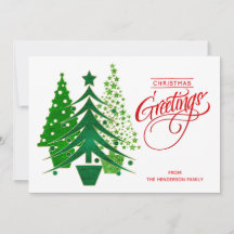赤、緑、白のクリスマスツリーフォトカード