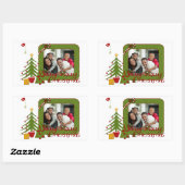 赤、緑、白のクリスマスフォトステッカー 長方形シール (シート)