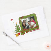 赤、緑、白のクリスマスフォトステッカー 長方形シール (封筒)