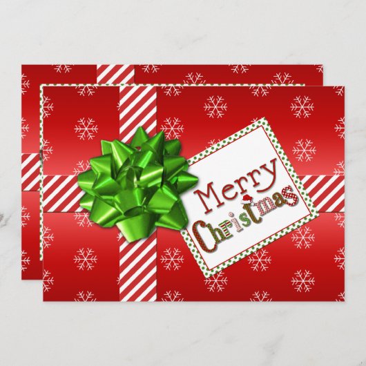 赤、緑、白のクリスマスフォトストライプのカード2 シーズンカード (正面/裏面)