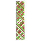 赤、緑、白のクリスマスプレイド対角線 ショートテーブルランナー (正面)