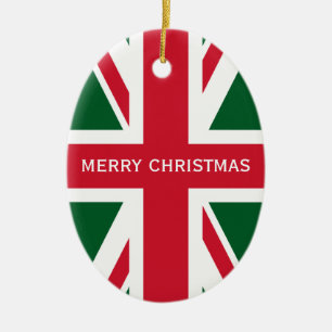 赤、緑、白のクリスマス·ユニオン·ジャック セラミックオーナメント