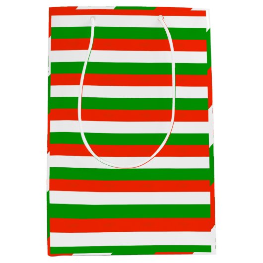 赤、緑、白のストライプ ミディアムペーパーバッグ (正面)