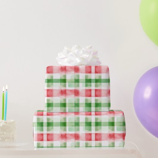 赤+緑+白のストライプ 誕生日 ラッピングペーパー (パーティーギフト)