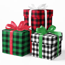 赤+緑+白のバッファロー・プラッド柄クリスマスギフト ラッピングペーパー 小