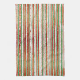 赤、緑、白のパタストライプのーン キッチンタオル