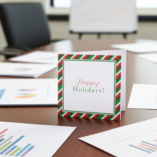 赤、緑、白のロゴ付きストライプのホリデーカード カード