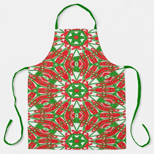 赤、緑、白の万華鏡のように千変万化するパターン エプロン (正面)