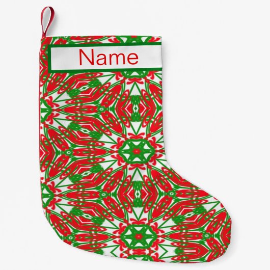 赤、緑、白の万華鏡のように千変万化するパターン スモールクリスマスストッキング (正面)