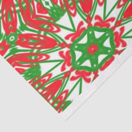 赤、緑、白の万華鏡のように千変万化するパターン 薄葉紙 (詳細)