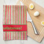 赤、緑、白の各ストライプ文字 キッチンタオル (四つ折り)