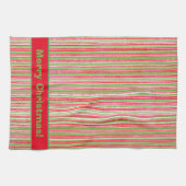 赤、緑、白の各ストライプ文字 キッチンタオル (横)