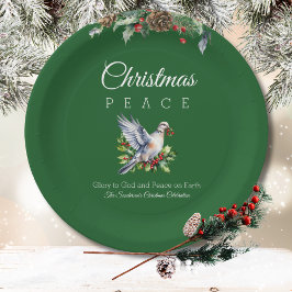 赤+緑+白の平和の鳩のクリスマス ペーパープレート