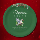 赤+緑+白の平和の鳩のクリスマス ペーパープレート