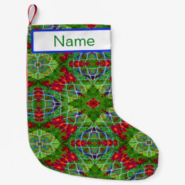 赤、緑、白の幾何学的 スモールクリスマスストッキング