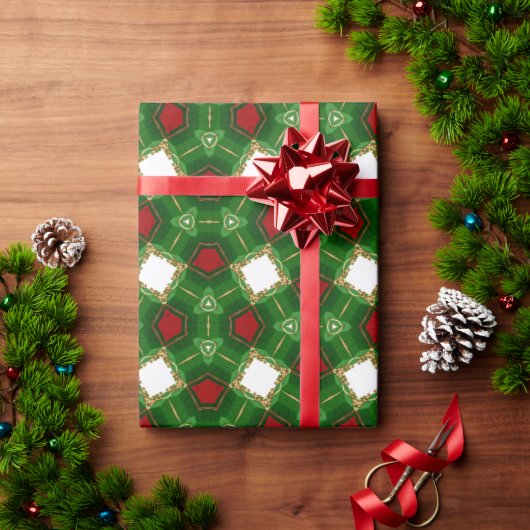 赤、緑、白の形 ラッピングペーパー (クリスマスギフト)