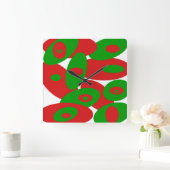 赤、緑、白の球体 スクエア壁時計 (ホーム)