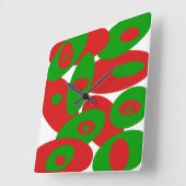 赤、緑、白の球体 スクエア壁時計 (傾斜)