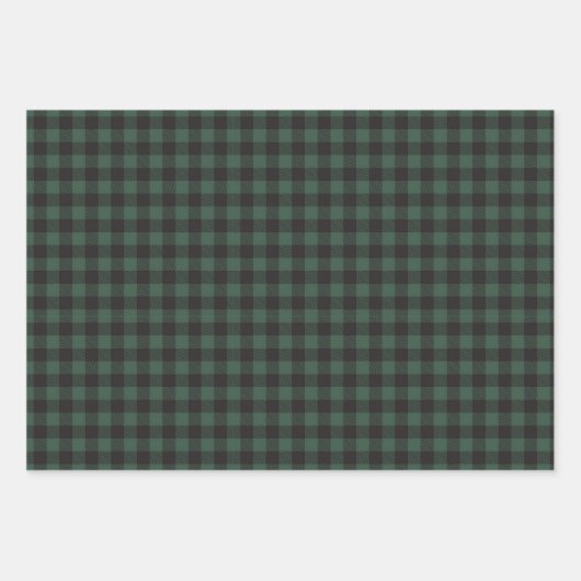 赤、緑、白の3つのカントリーバッファロープレイドのセット ラッピングペーパーシート (正面2)