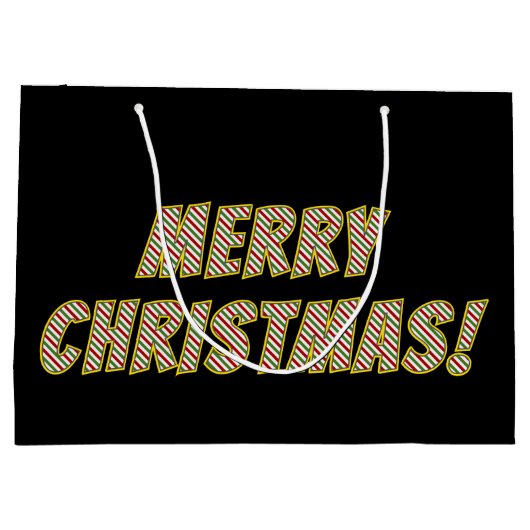 赤、緑、白の「聖降ストライプの誕祭お目出とう！」 ラージペーパーバッグ (裏面)