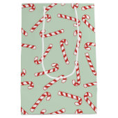 赤、緑、白キャンディーケーンのクリスマスパターン ミディアムペーパーバッグ (裏面)