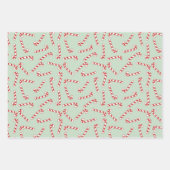 赤、緑、白キャンディーケーンのクリスマスパターン ラッピングペーパーシート (正面2)