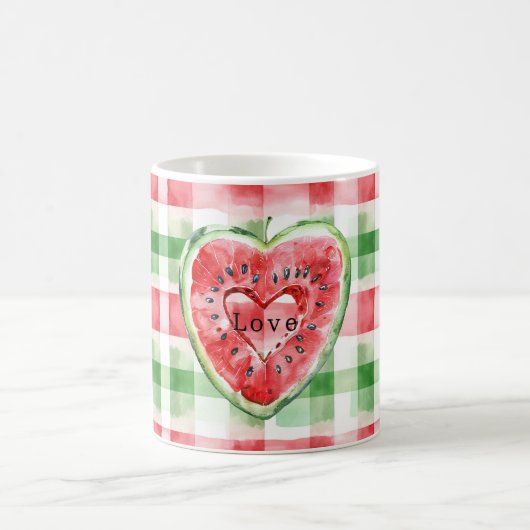 赤+緑+白スイカハートストライプ コーヒーマグカップ (中央)