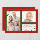 赤、緑、白ストライプ色、ライトクリスマスカード シーズンカード (正面/裏面)