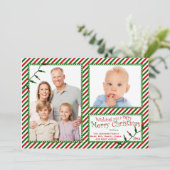 赤、緑、白ストライプ色、ライトクリスマスカード シーズンカード (スタンド正面)