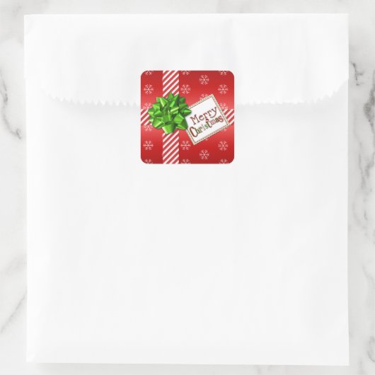 赤・緑・白メリークリスマスステッカー スクエアシール (バッグ)