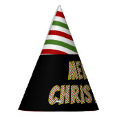 赤・緑・白「ストライプの聖降誕祭お目出度え！」 パーティーハット (左)