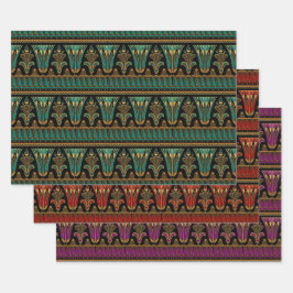 赤、緑、紫、金ゴールドアールデコ ラッピングペーパーシート