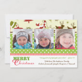 赤、緑、茶色のレトロ3枚の写真 – クリスマスカード (正面)