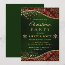 赤, 緑 & 金のグリッター ダマスク クリスマスパーティー