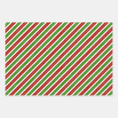 赤、緑、金ゴールドのクリスマスストライプの ラッピングペーパーシート (正面)