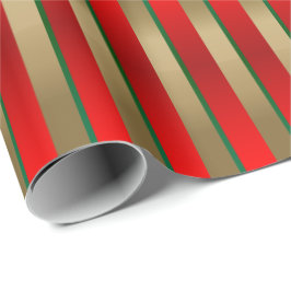 赤、緑、金ゴールドのクリスマスストライプの ラッピングペーパー