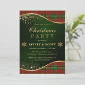 赤、緑、金ゴールドの格子模様のクリスマスパーティー 招待状 (スタンド正面)